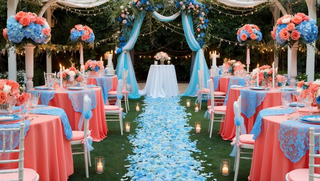 Blue and Coral Wedding Decor